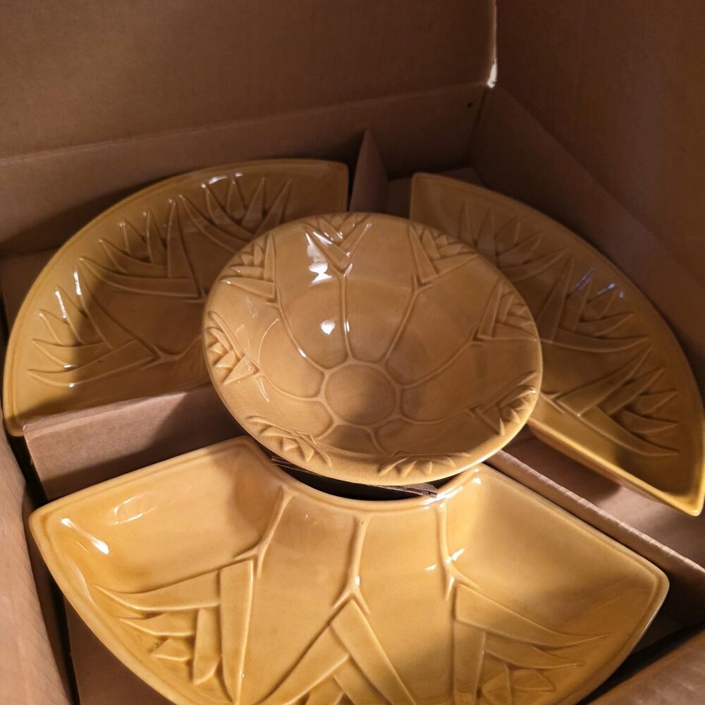 MCM Lazy Susan Chip and Dip Set Color Gold California USA L59- EXCELLENT IN BOX - Picture 11 of 13